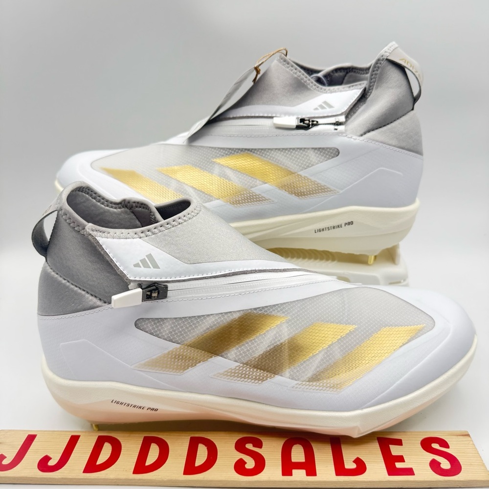 Adidas Adizero Impact+ Baseball Cleats White Grey Metallic Gold Men’s Sz 13 NWT
